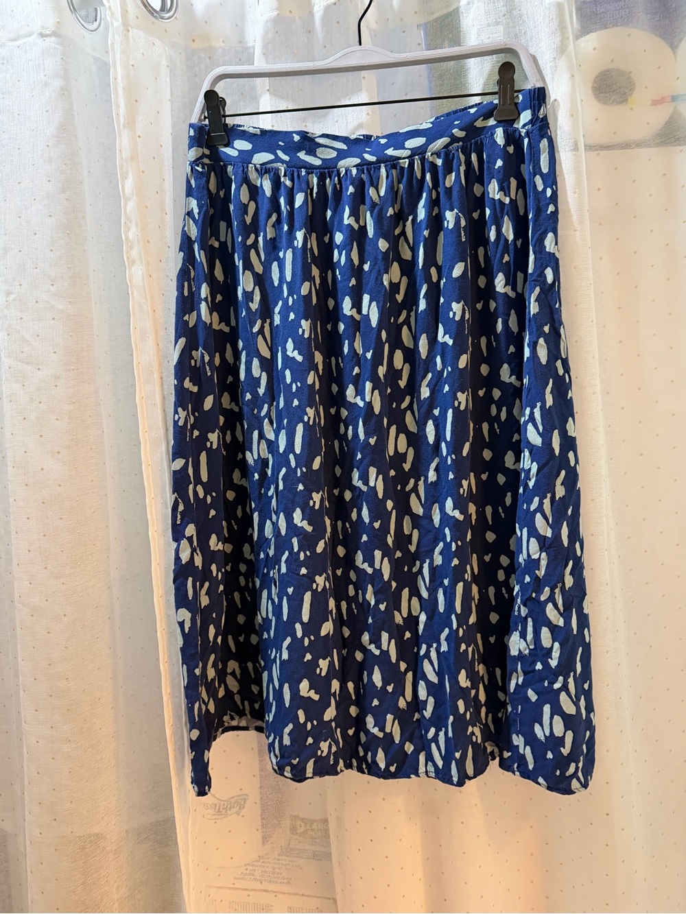 Nine West Navy Blue & White Printed Midi Skirt
